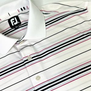 FootJoy FJ Men's Golf Polo Shirt Size Medium Black Red Striped Polyester Blend
